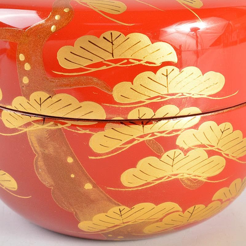 茶道具　朱塗　斎藤宗甫造　松蒔絵　棗　共箱　V　6192