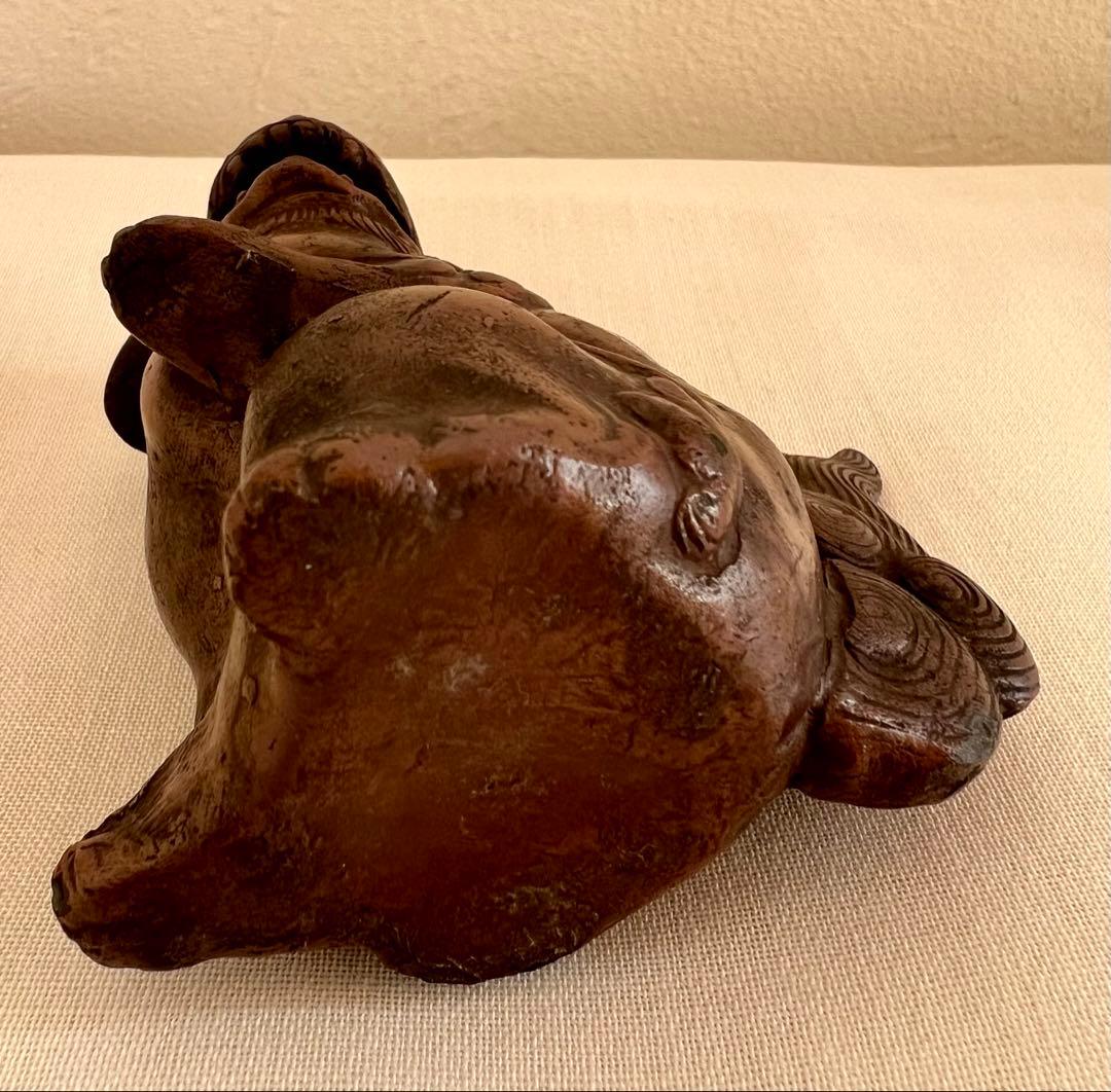 時代物　古い備前焼　獅子　置物　古備前　狛犬　阿吽