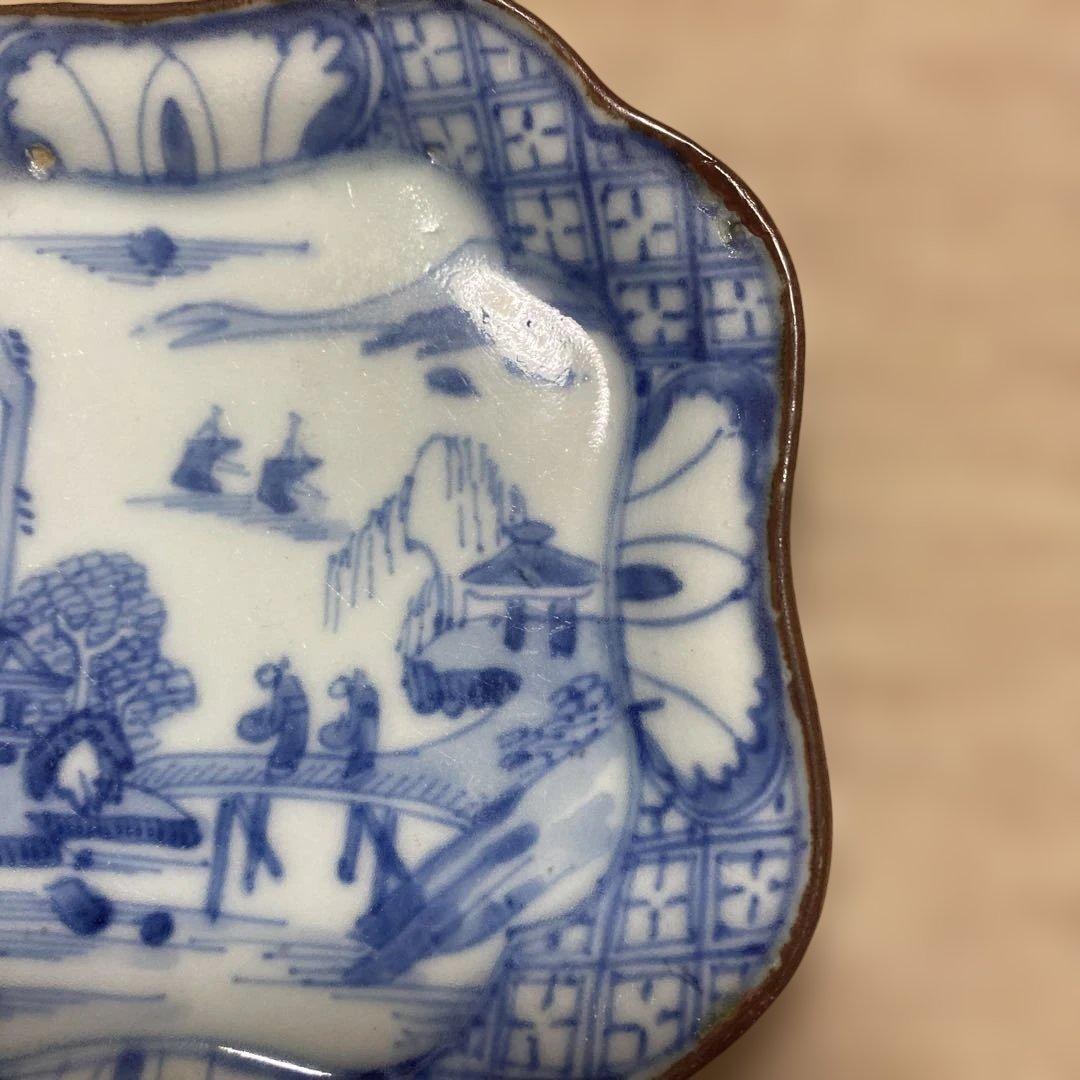 初期伊万里　四角　角取り　山水画　小皿