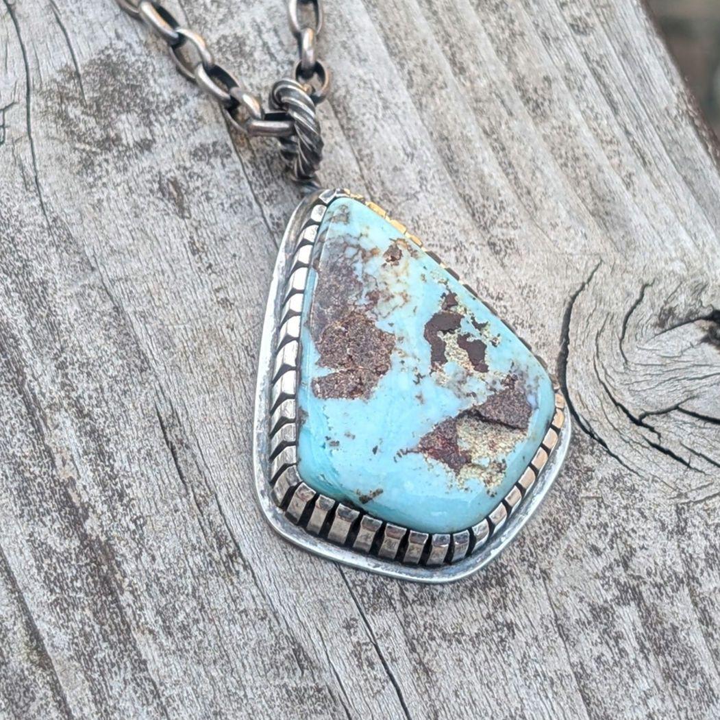 大粒　ハンドメイドのターコイズトップ　インディアンジュエリー風　ハンドメイド