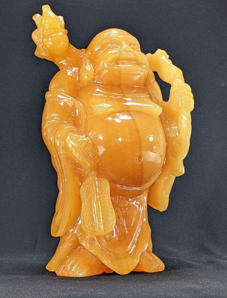 [未使用 美品]イエローオニックス　布袋様　七福神　天然石　置物　縁起　美術工芸