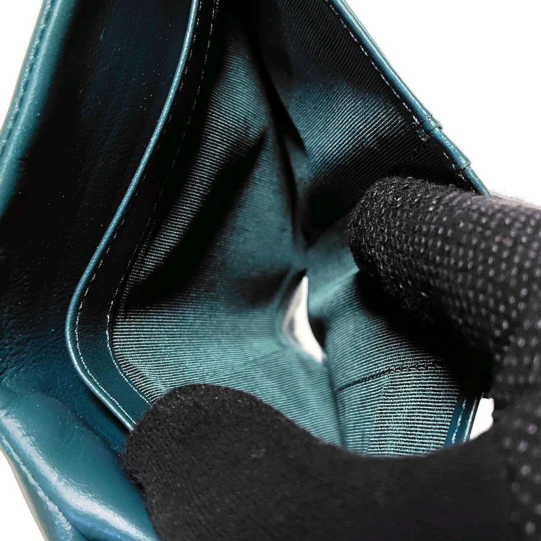 人気色✨　アニエスベー　折り財布　グリーン　レザー　がま口　プリントロゴ