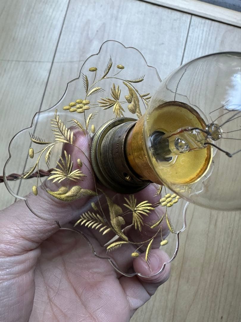 1900's フランス アンティーク 金箔で絵付けされた美しいアトリエランプ＊