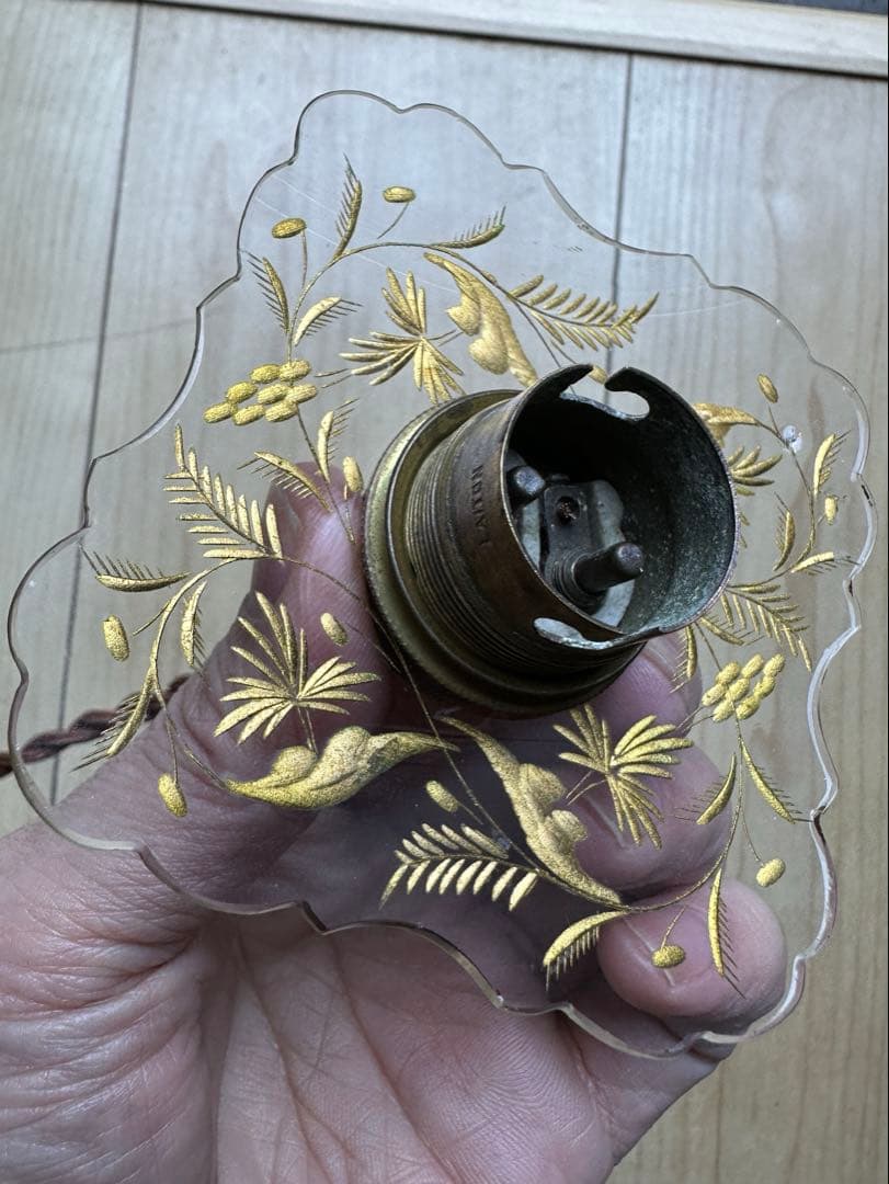 1900's フランス アンティーク 金箔で絵付けされた美しいアトリエランプ＊