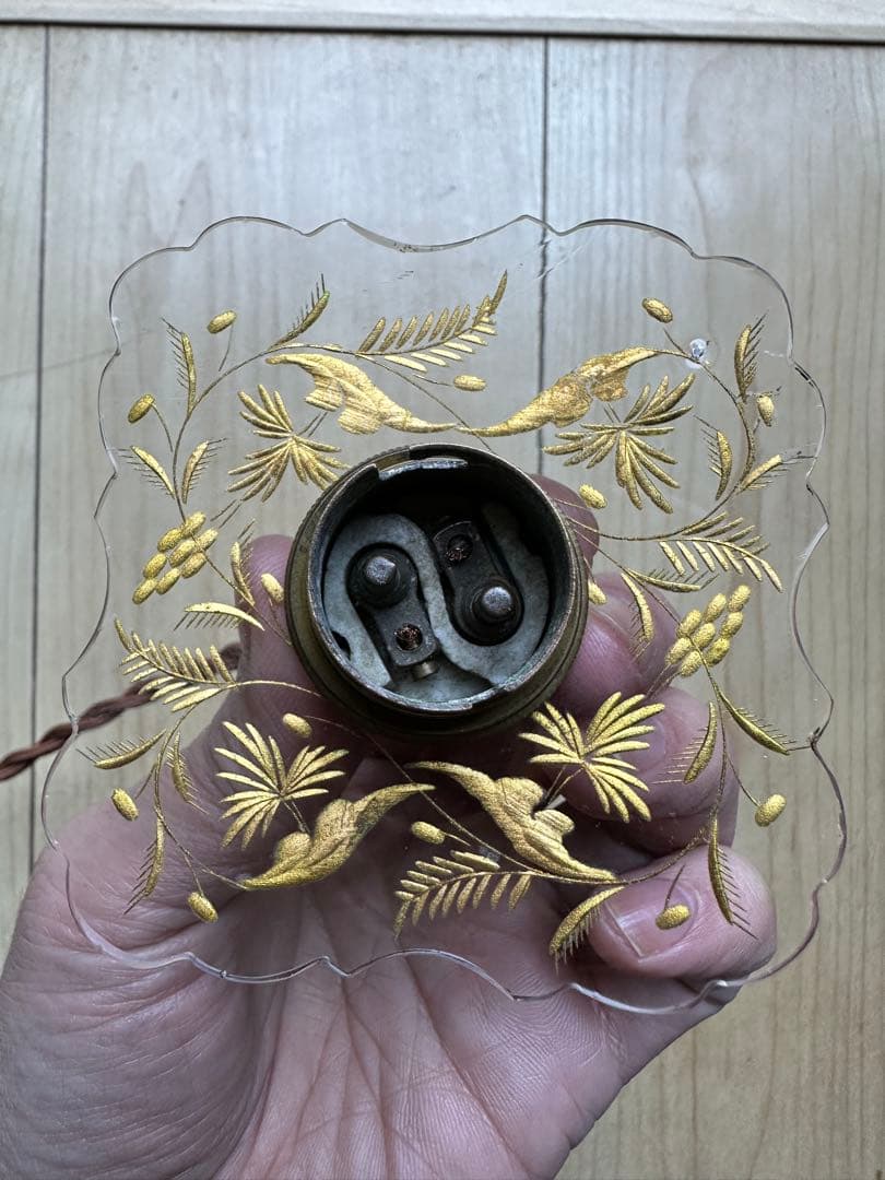 1900's フランス アンティーク 金箔で絵付けされた美しいアトリエランプ＊