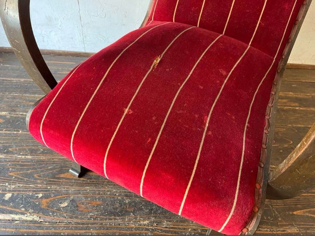 ヴィンテージ 赤いストライプ チェア　ソファ　肘掛け　レトロ　シングルソファ