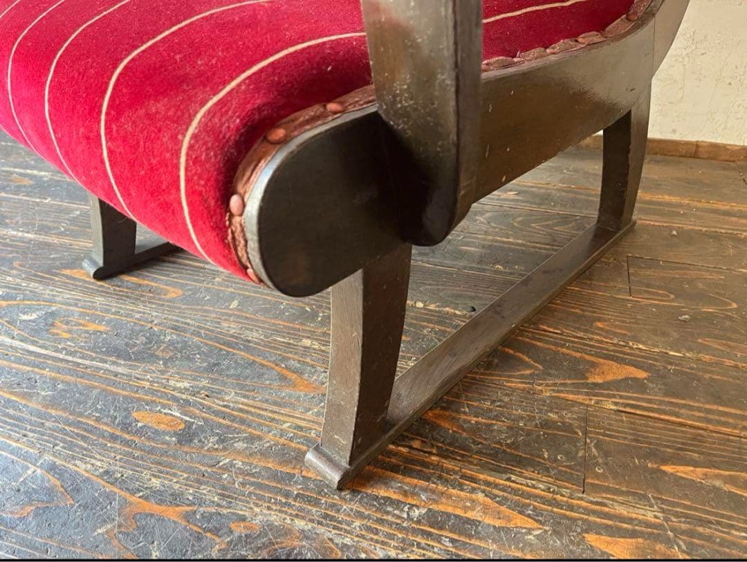 ヴィンテージ 赤いストライプ チェア　ソファ　肘掛け　レトロ　シングルソファ