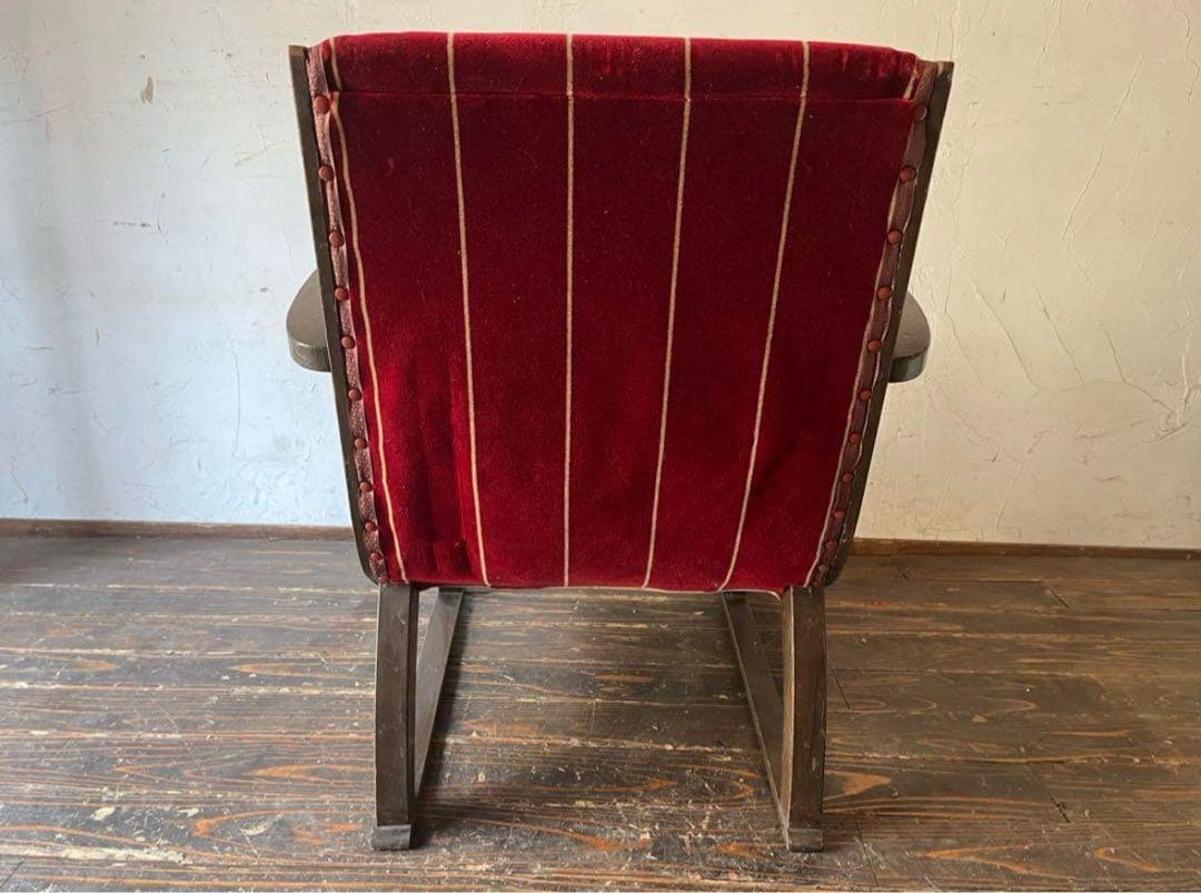 ヴィンテージ 赤いストライプ チェア　ソファ　肘掛け　レトロ　シングルソファ