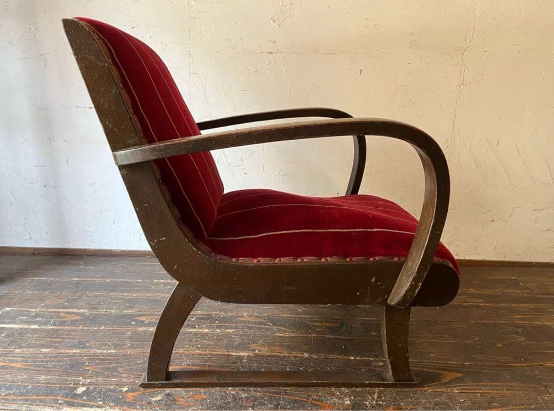 ヴィンテージ 赤いストライプ チェア　ソファ　肘掛け　レトロ　シングルソファ