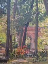 【真作】絵画　油彩4号　緑陰の水路閣　穏やかな光と影を描く風景油彩画　W7