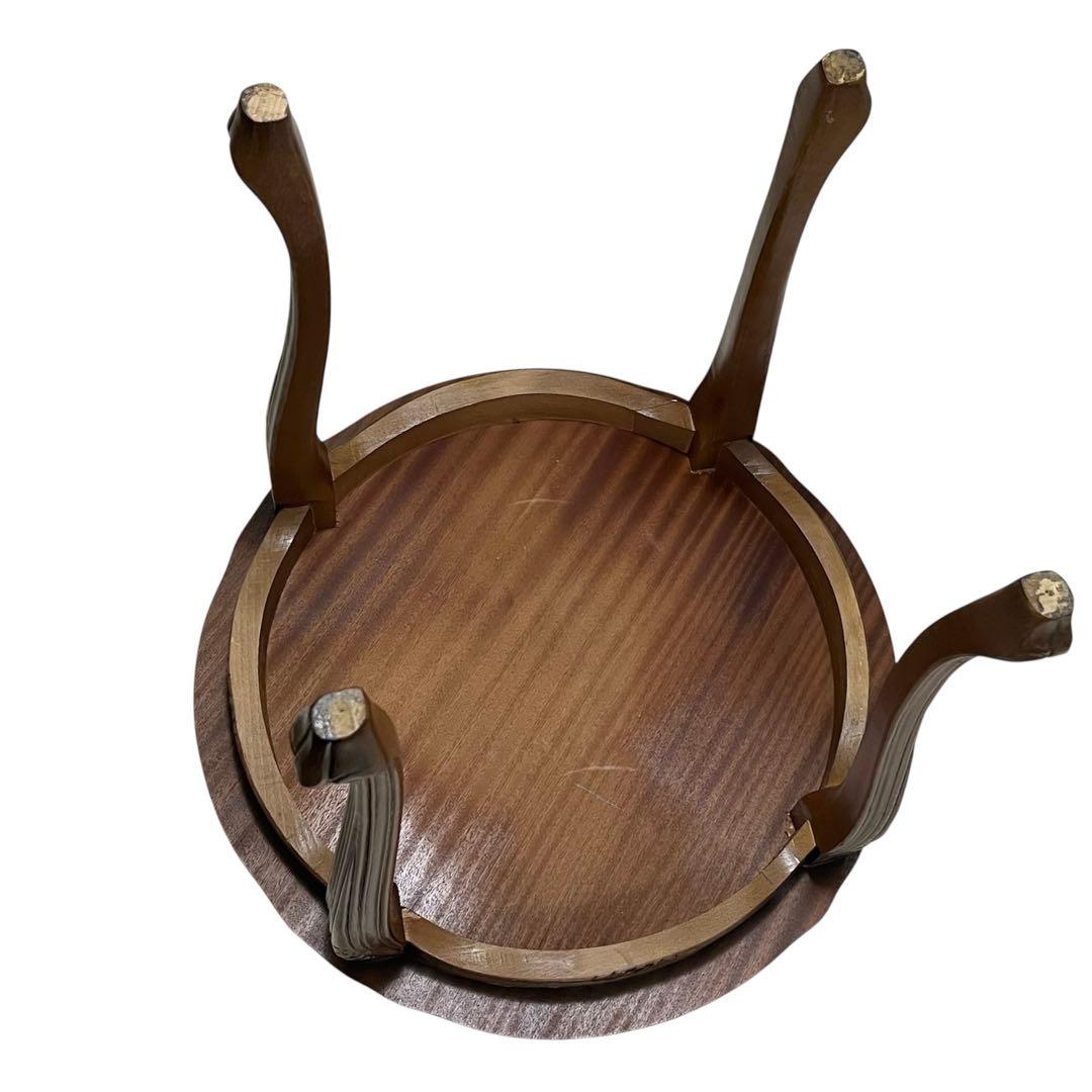 アンティーク調 コーヒーテーブル 猫脚 彫刻 花柄 ダークブラウン 円卓