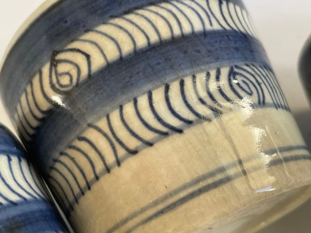 骨董　アンティーク　古伊万里　染付　馬の目　観世水　蕎麦猪口　3点