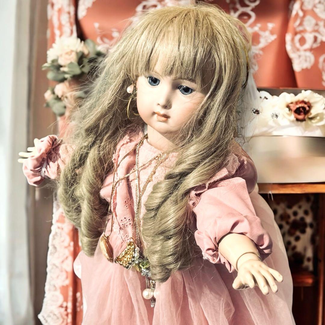 ビスクドール ロングフェイス ジュモー 作家様 ワンピース ドレス ボネ アクセ