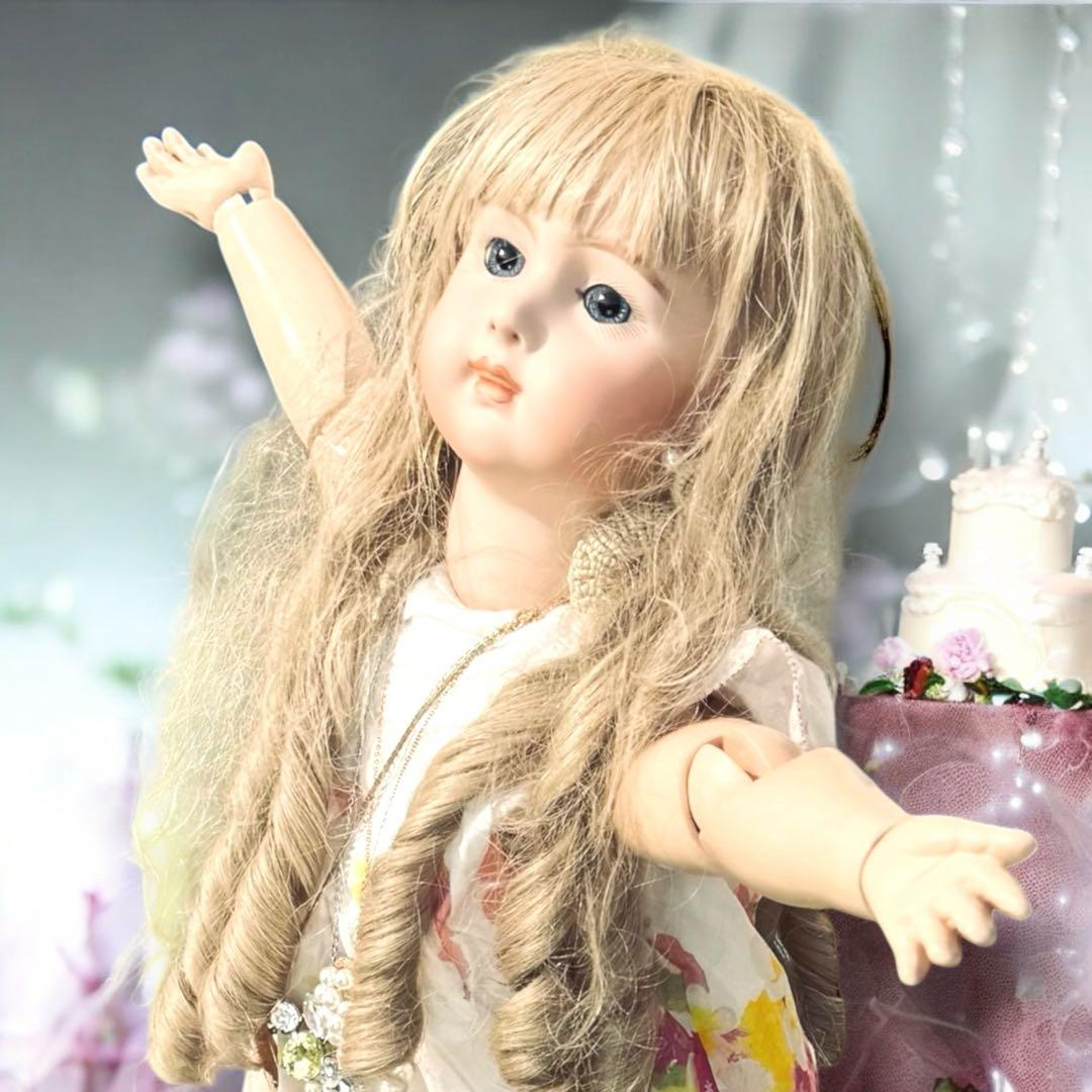 ビスクドール ロングフェイス ジュモー 作家様 ワンピース ドレス ボネ アクセ