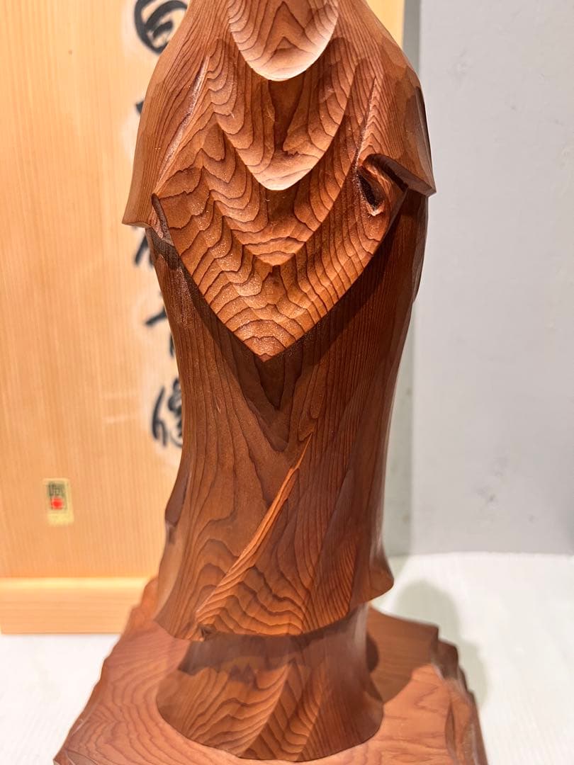 一点もの　希少　一位一刀彫名工　下出芳盛　一位木彫白衣観音　匠木彫