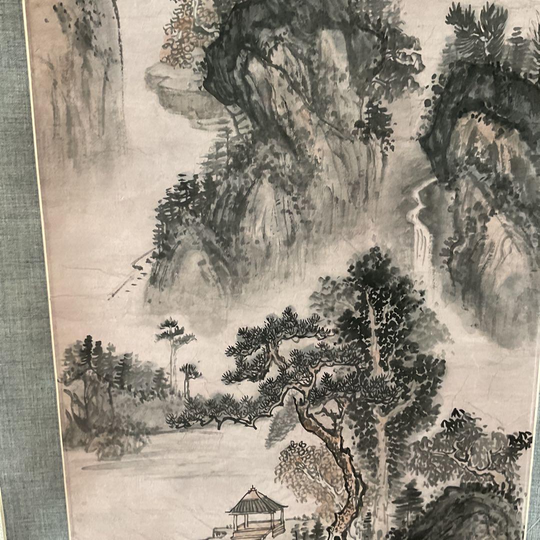 中国画 紙本淡彩水墨画 作者 年代不詳 軸先木細工軸