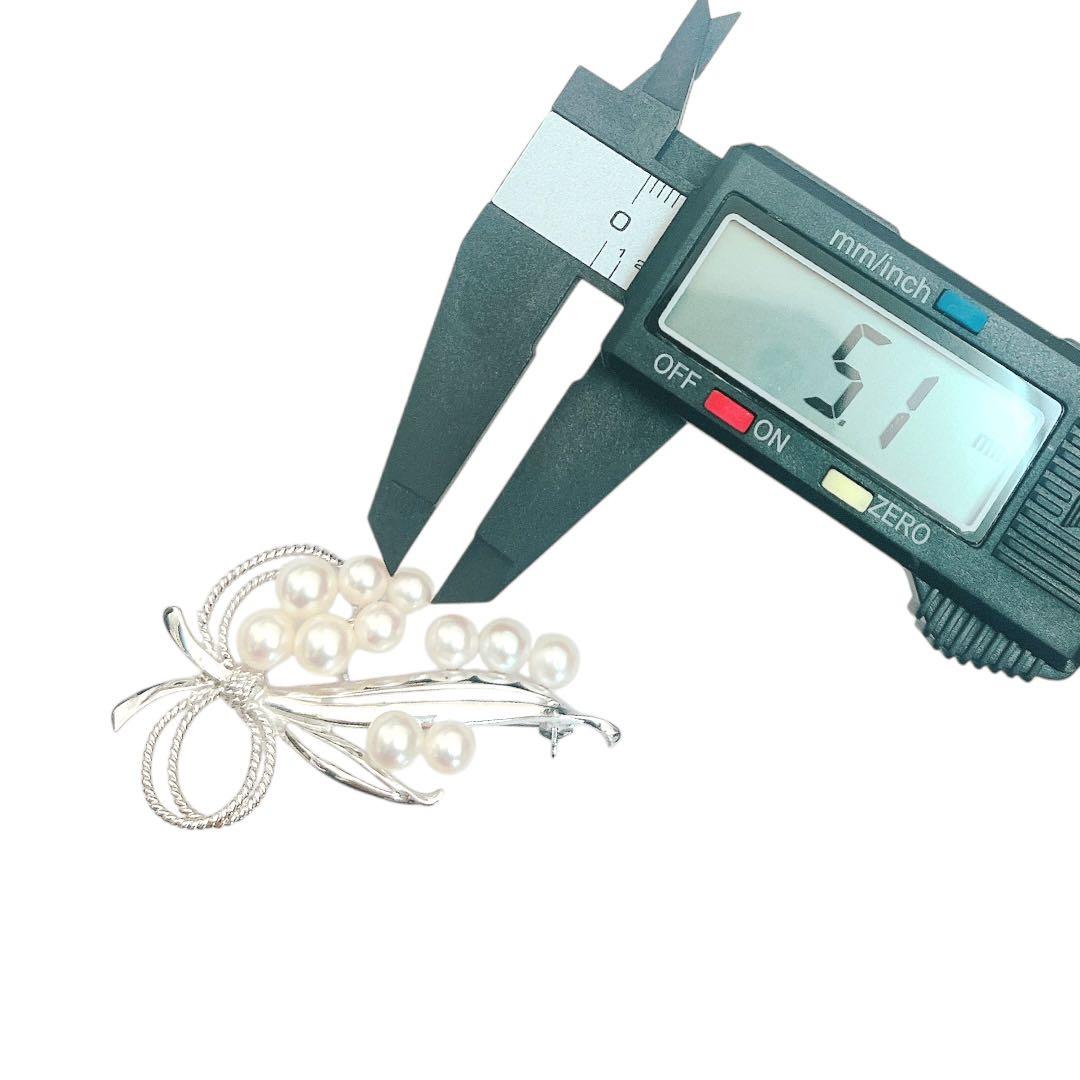 【極美品】MIKIMOTO パールブローチ 11珠 リボン シルバー あこや真珠