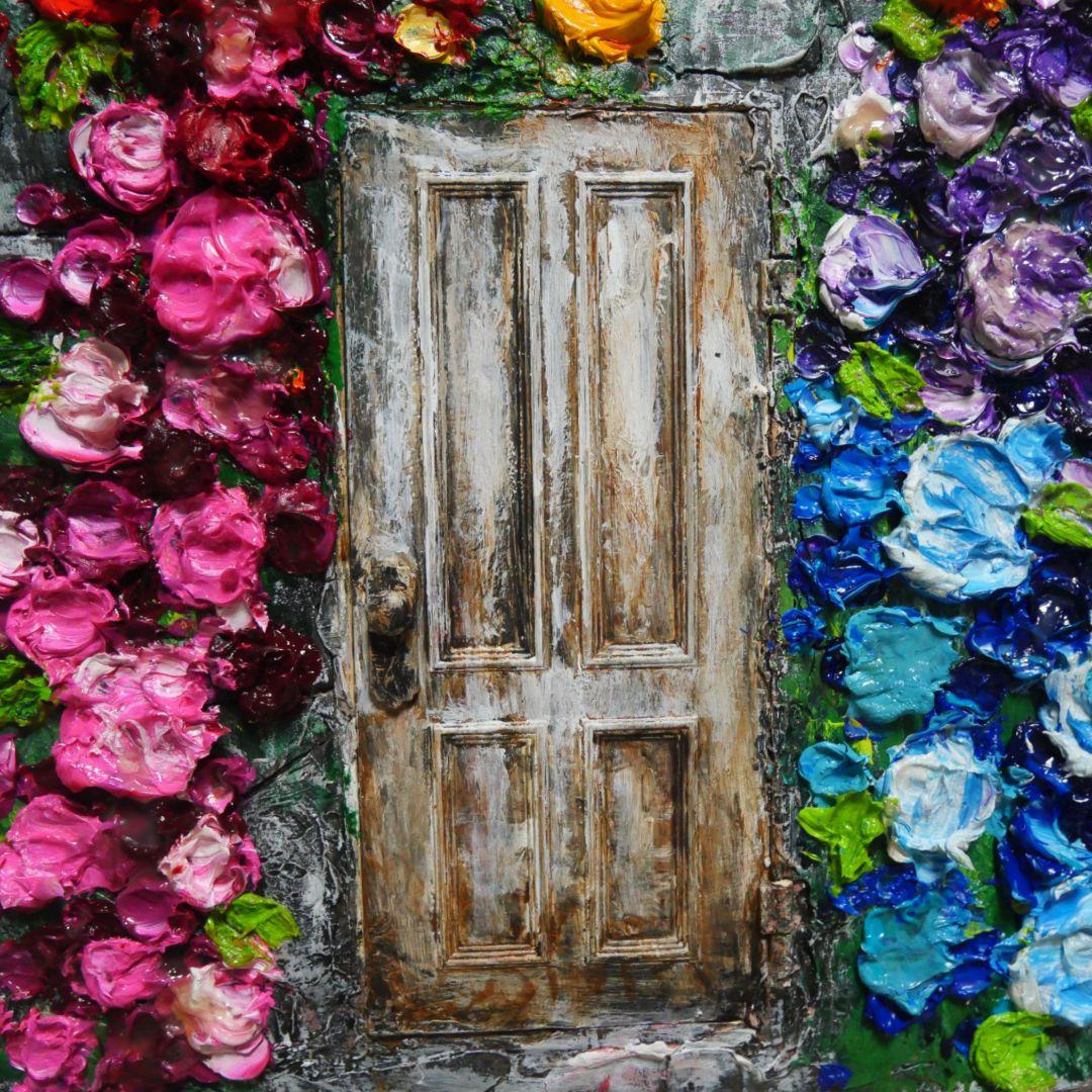 油絵 油彩 油彩画 絵画 絵【扉の先の青い世界の一本木】