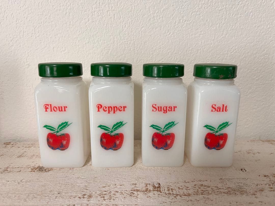 ミルクガラス　ヴィンテージ　調味料入れ　4個セット