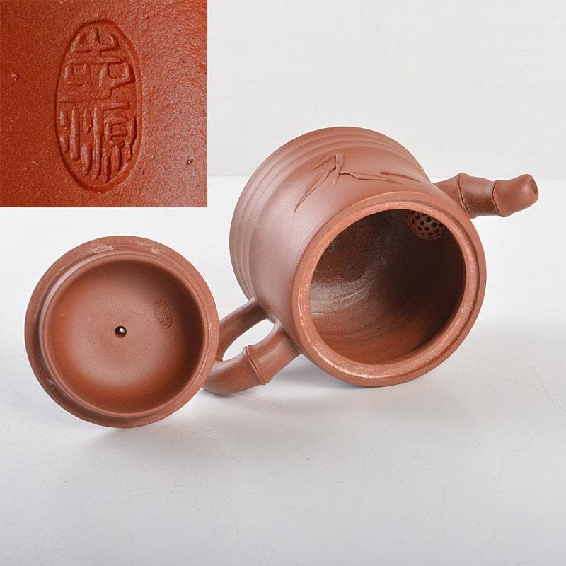 中国　紫砂　朱泥　竹文　急須　茶壷　在銘　N　R6382