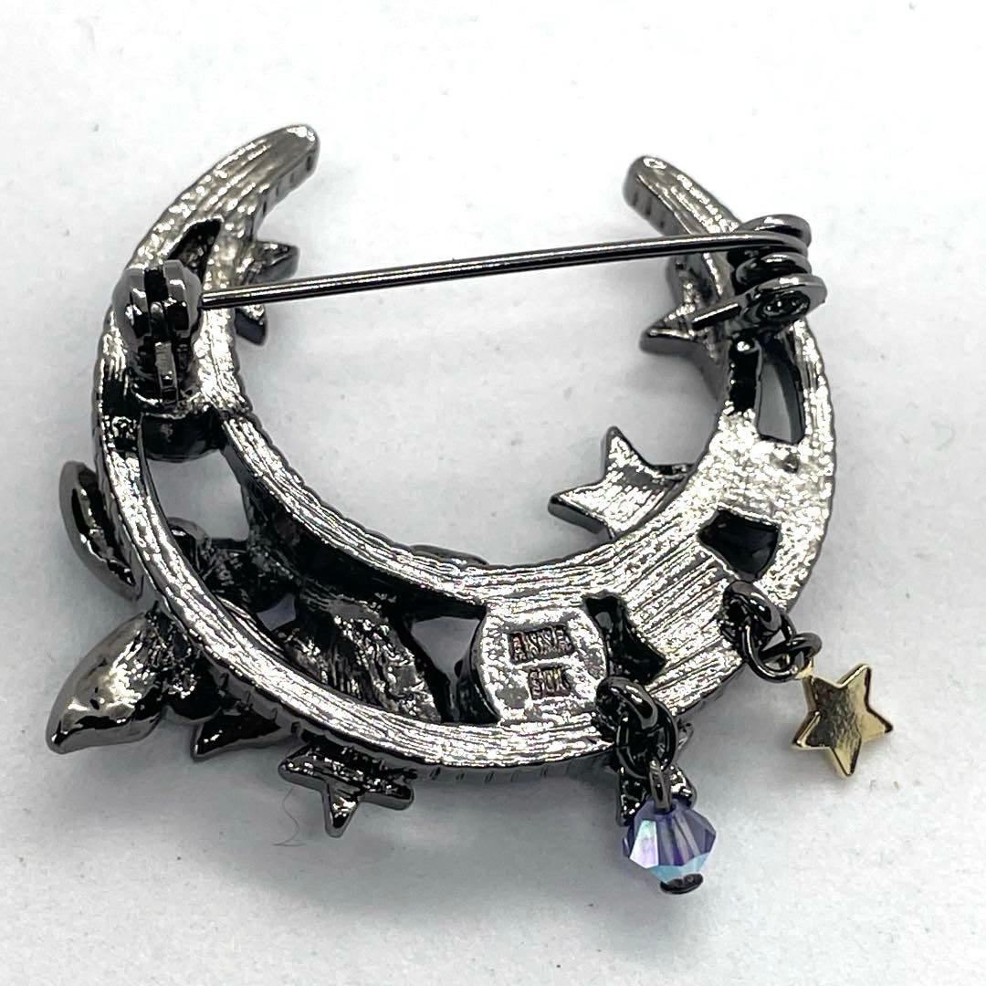 美品♡ANNA SUI✨アナスイ　カットガラス　幸運の象徴　月ブローチ