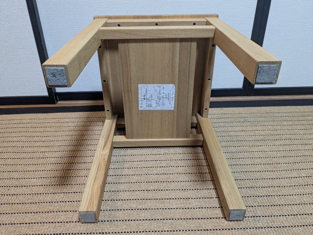 ●　無印良品、サイドテーブルベンチ、タモ材、棚付き、送料込み