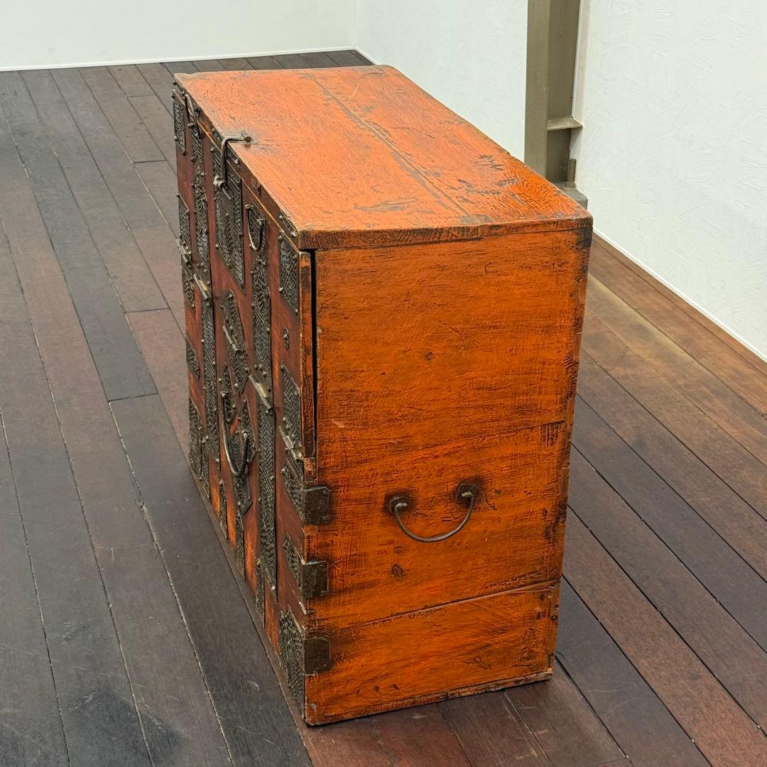 H110K71 朝鮮古民藝 李朝家具 杉無垢材 バンダジ 鍵付き