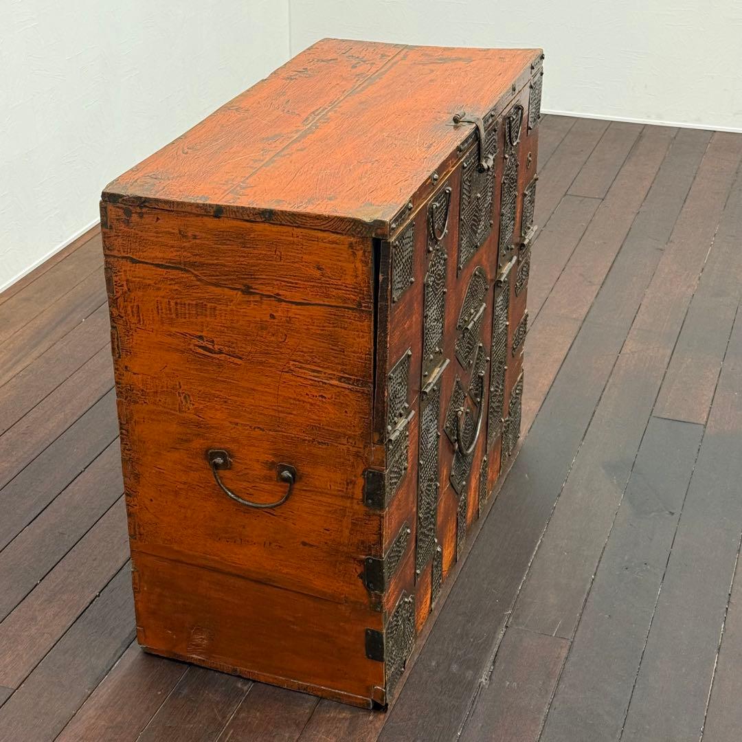 H110K71 朝鮮古民藝 李朝家具 杉無垢材 バンダジ 鍵付き