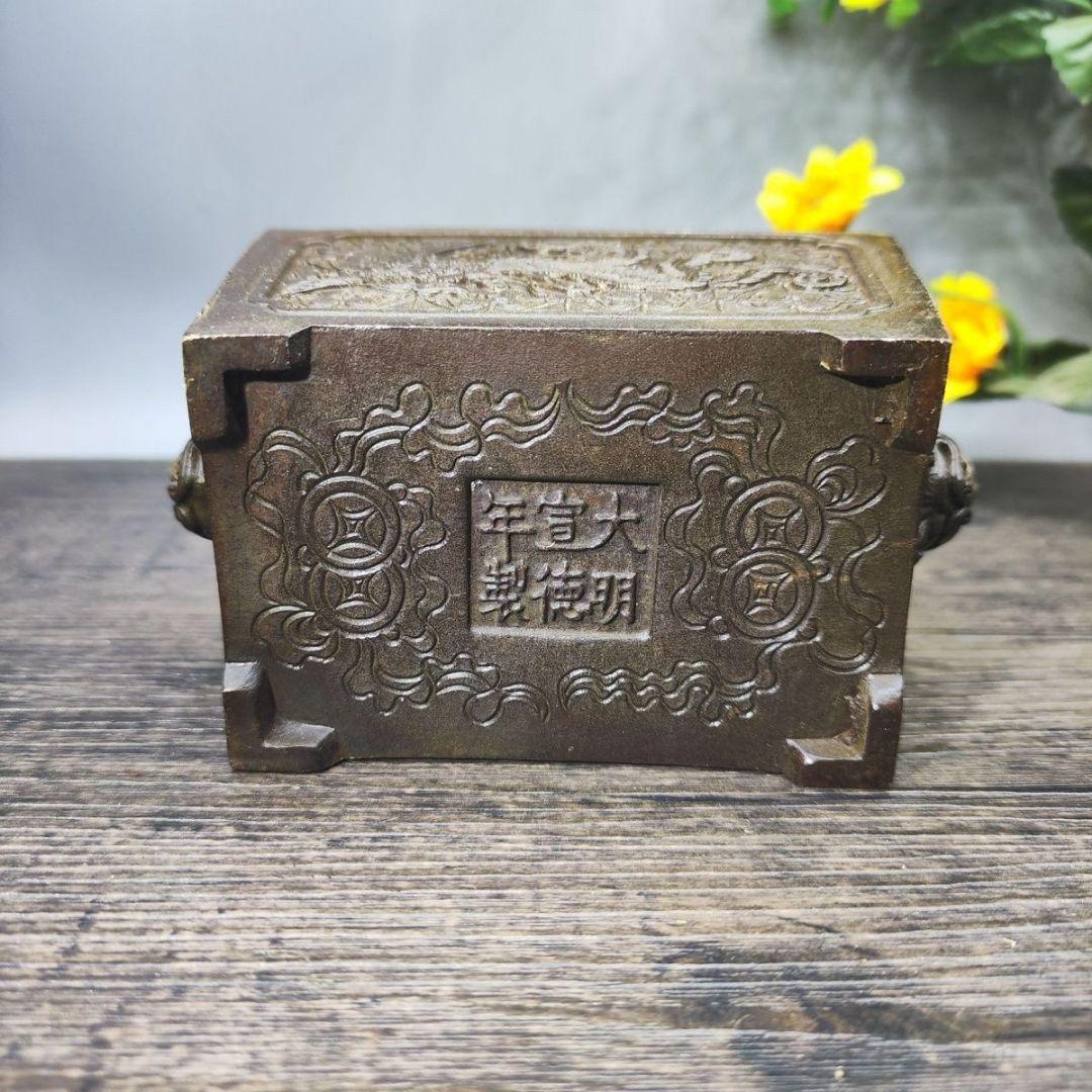 銅器 鳳凰紋獣耳長方炉 焼香炉 挿し香炉 仏具 馬槽炉 机頭炉 工芸品 置物