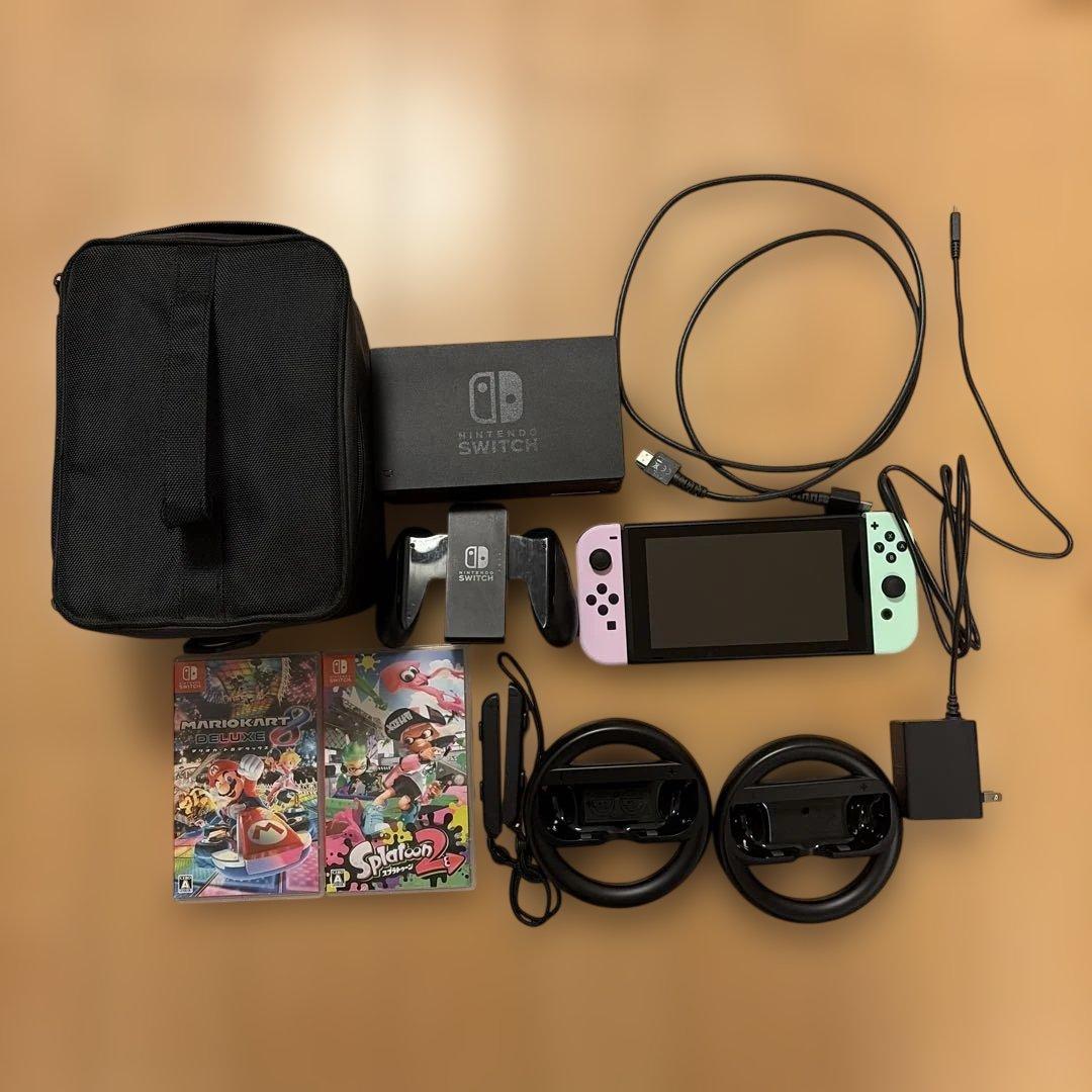 Nintendo Switch 本体 ピンク/グリーン ゲーム2本付き
