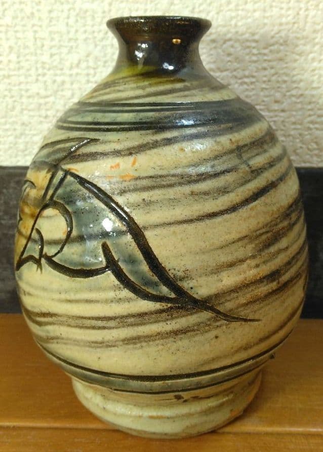 人間国宝 金城次郎 壷屋焼 徳利 栞 共箱 美品 壺屋焼 やちむん 笑魚紋徳利
