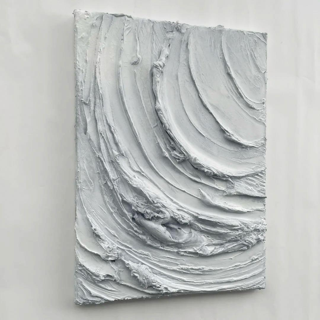 白×グレーのテクスチャーアート 凹凸で光と陰影を楽しむ抽象画　モダン　絵画