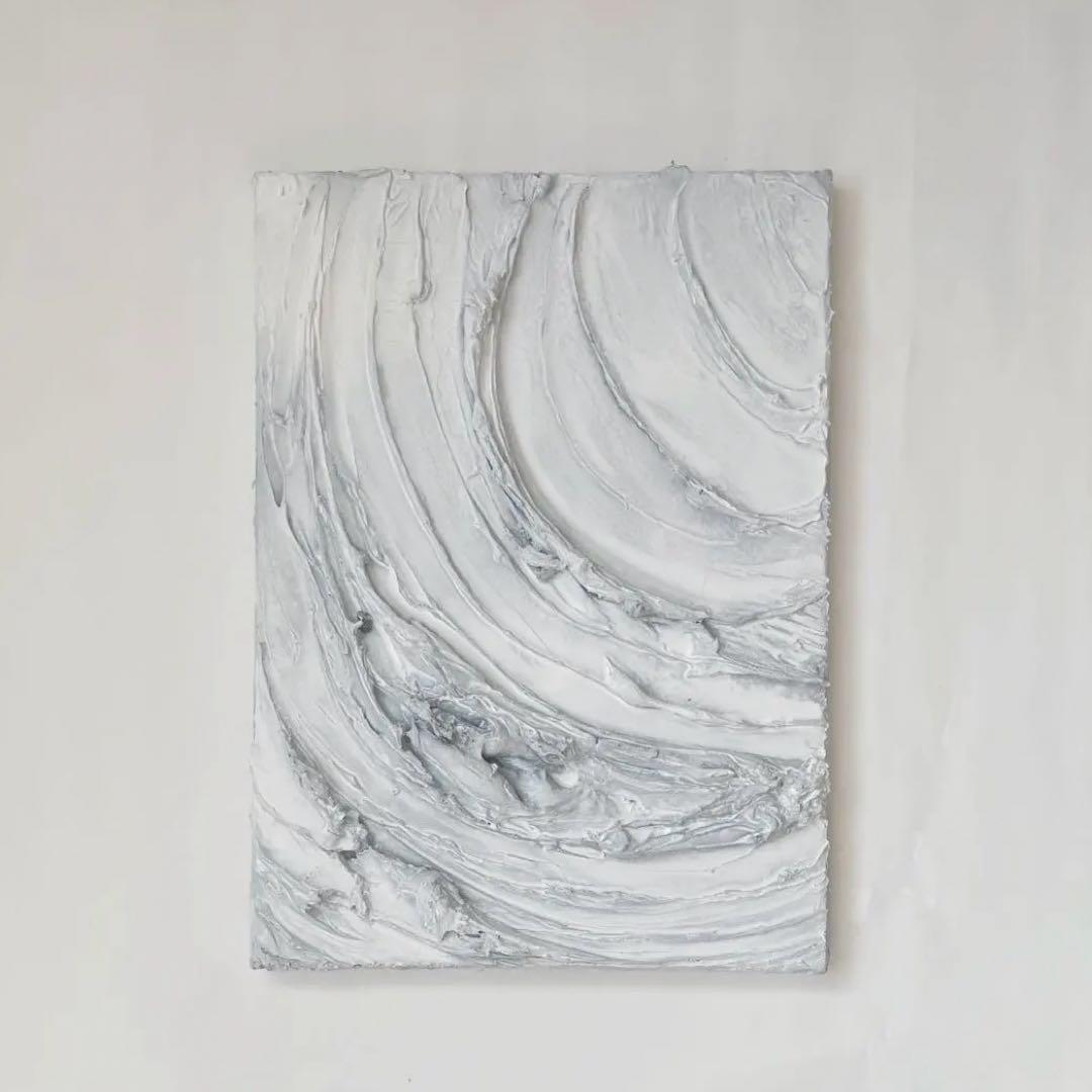 白×グレーのテクスチャーアート 凹凸で光と陰影を楽しむ抽象画　モダン　絵画