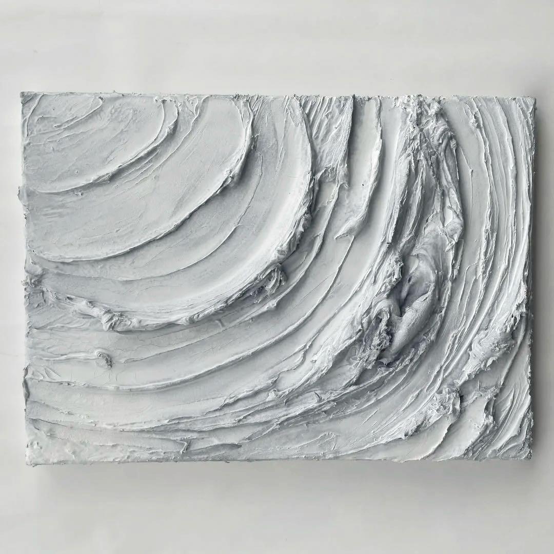白×グレーのテクスチャーアート 凹凸で光と陰影を楽しむ抽象画　モダン　絵画