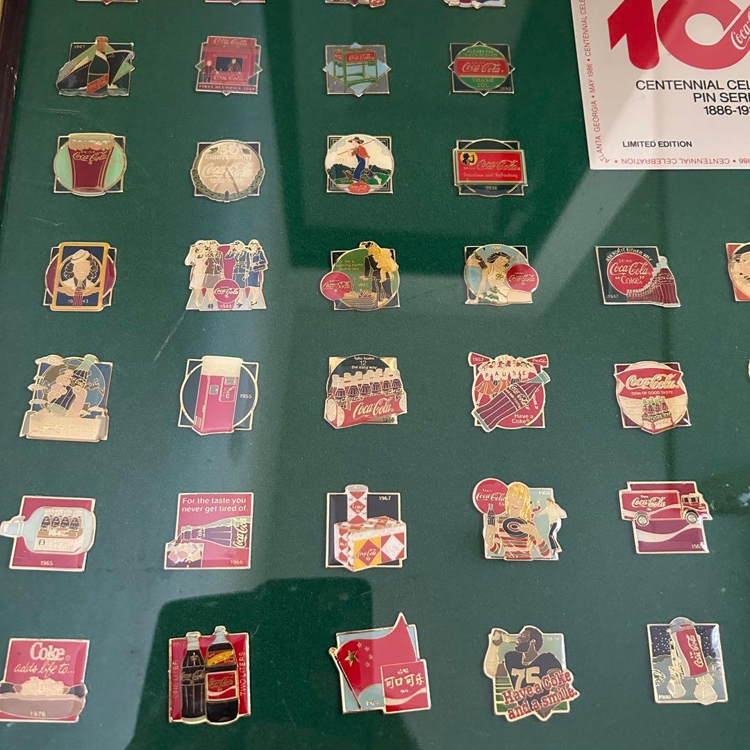 コカ・コーラ ピンバッジセット 額装品/ 100周年 1886-1986 限定品