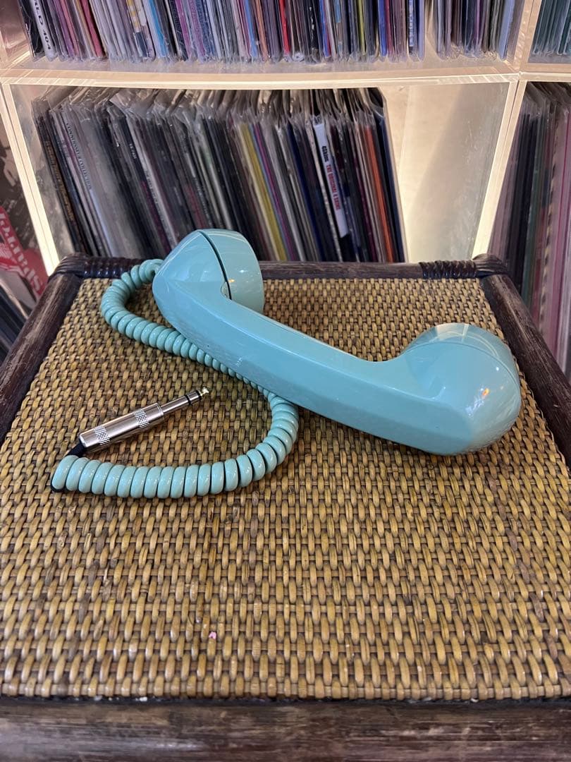 ダイヤル式電話　受話器 ヘッドセット 水色 DJ ヘッドフォン ヘッドホン　昭和