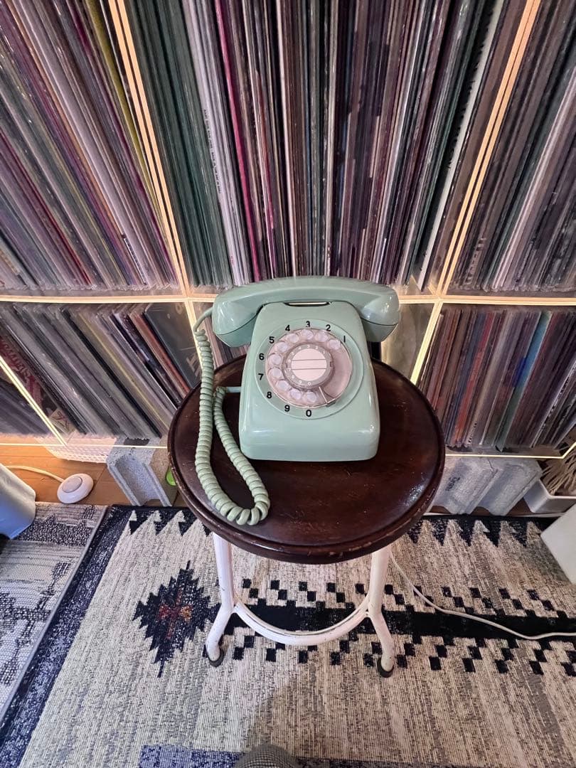 ダイヤル式電話　受話器 ヘッドセット 水色 DJ ヘッドフォン ヘッドホン　昭和