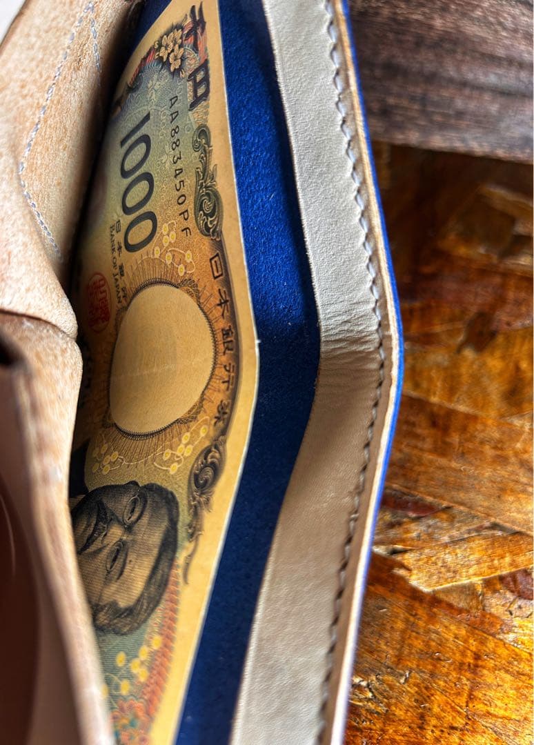 新品　総手縫　イタリア製本革プエブロレザー　ウォレット　プレゼントにも最適！