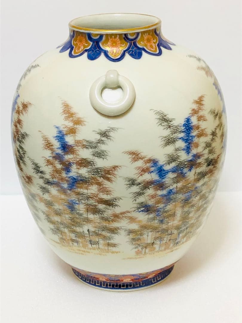 最終割引価格 明治 初期 有田焼 明治香蘭社 オールド香蘭社 色絵竹林文 花瓶