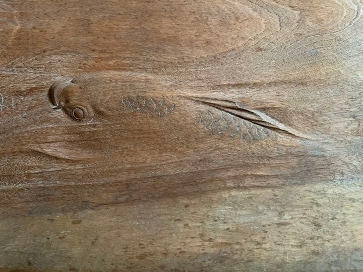 鯉　木彫　欅の板　レリーフ