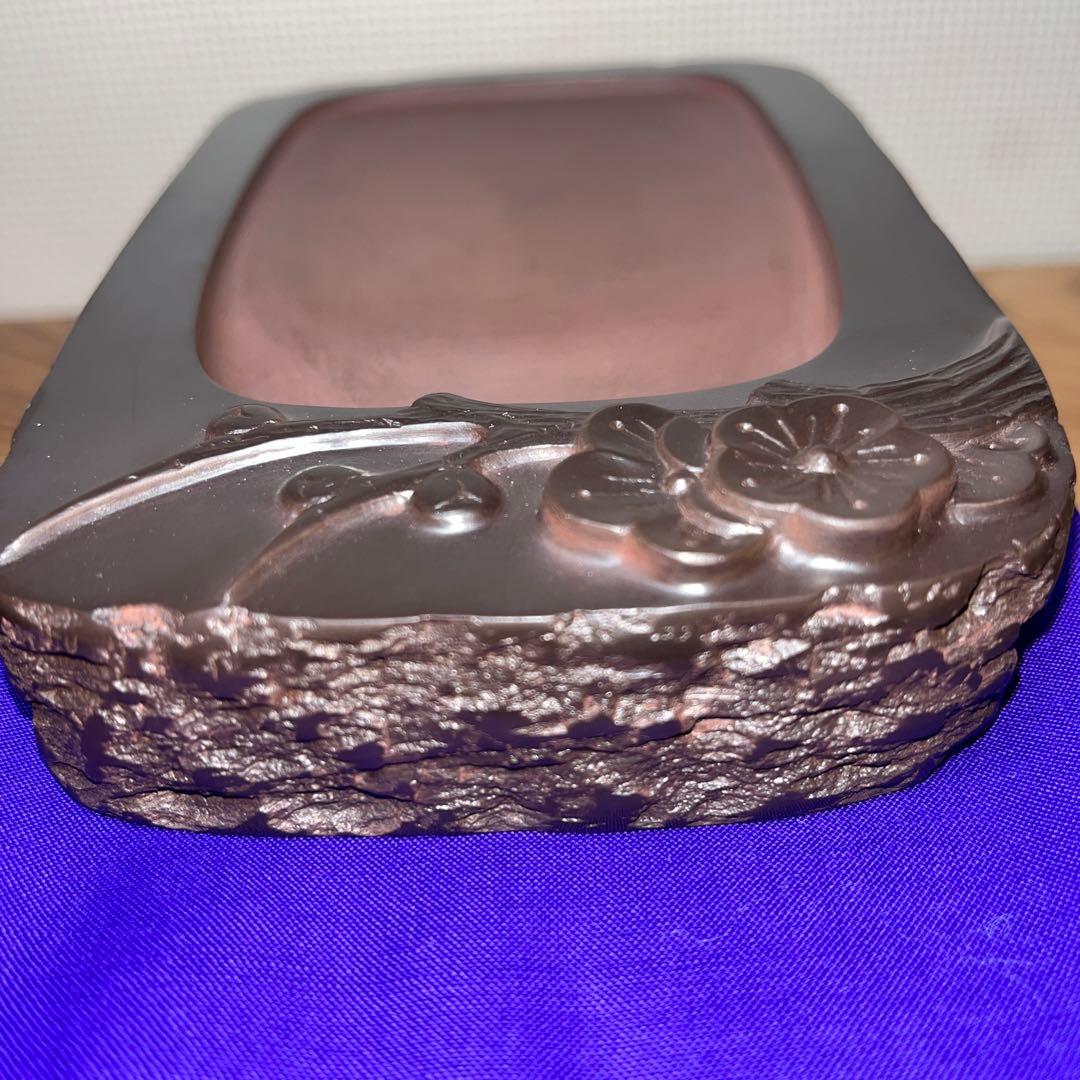 ⭕️赤間硯　梅文硯　三代　玉峯　日枝敏夫　新品未使用美品　梅花蕾を彫刻　祝品