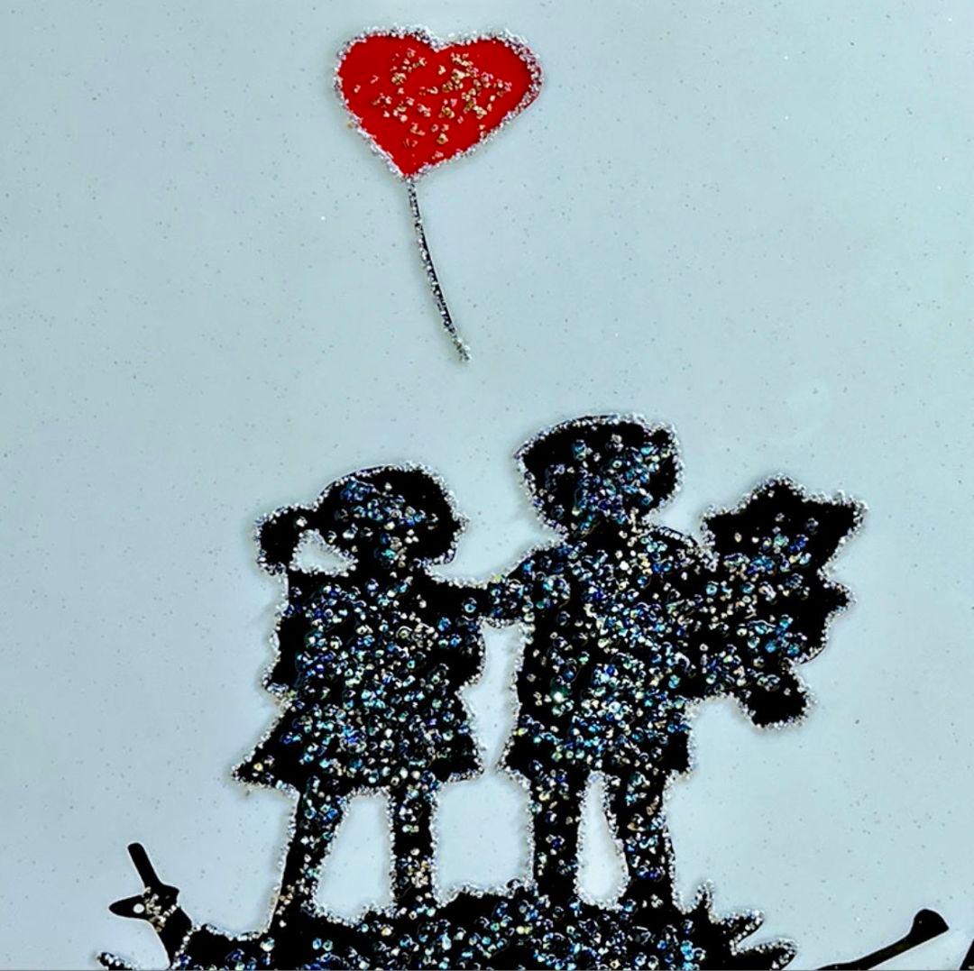 ストーン アートパネル 子供とハートの風船 60x80cm