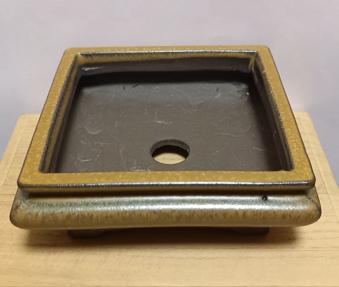 陶翠盆栽鉢 小鉢 長辺約10～10.5cm 正方形浅鉢 袋式 釉薬