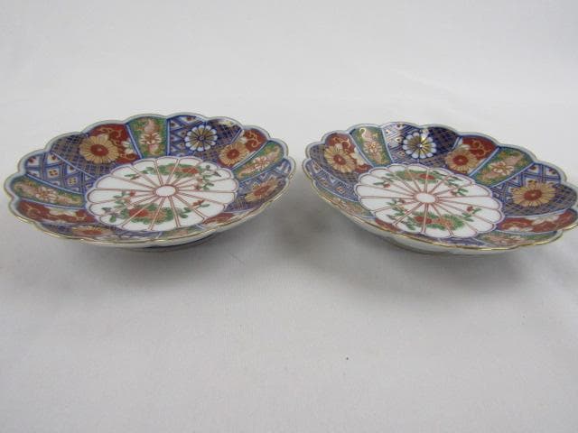 大聖寺伊万里 輪花 金彩菊花図 小皿 2枚 16ｃｍ 竒玉宝鼎之珍 0725 ③