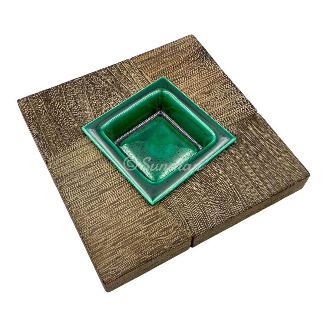 【未使用品】 九谷焼 天然木工芸と九谷焼陶磁器の灰皿 古美術品 骨董品 高島屋