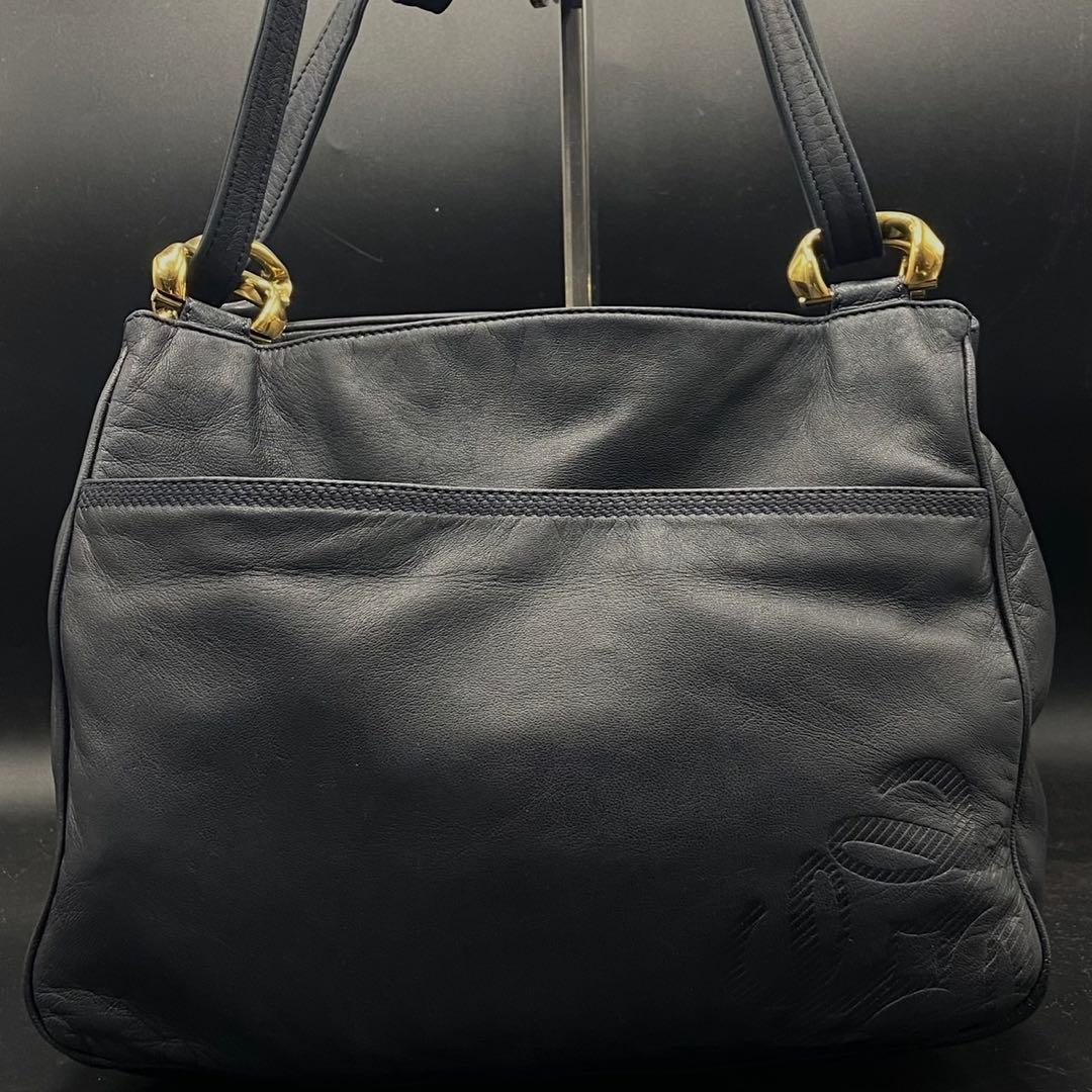 【美品】ロエベ アナグラム ショルダーバッグ ブラック レザー