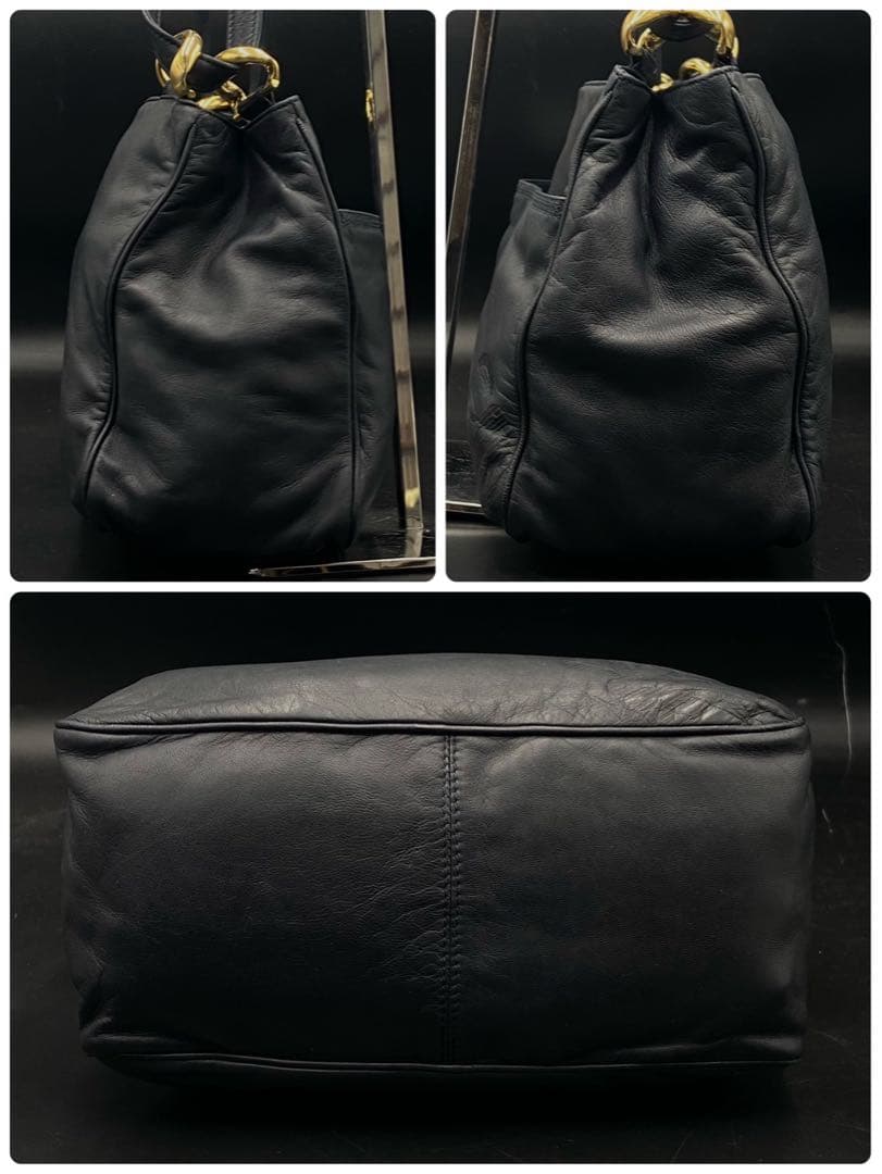 【美品】ロエベ アナグラム ショルダーバッグ ブラック レザー