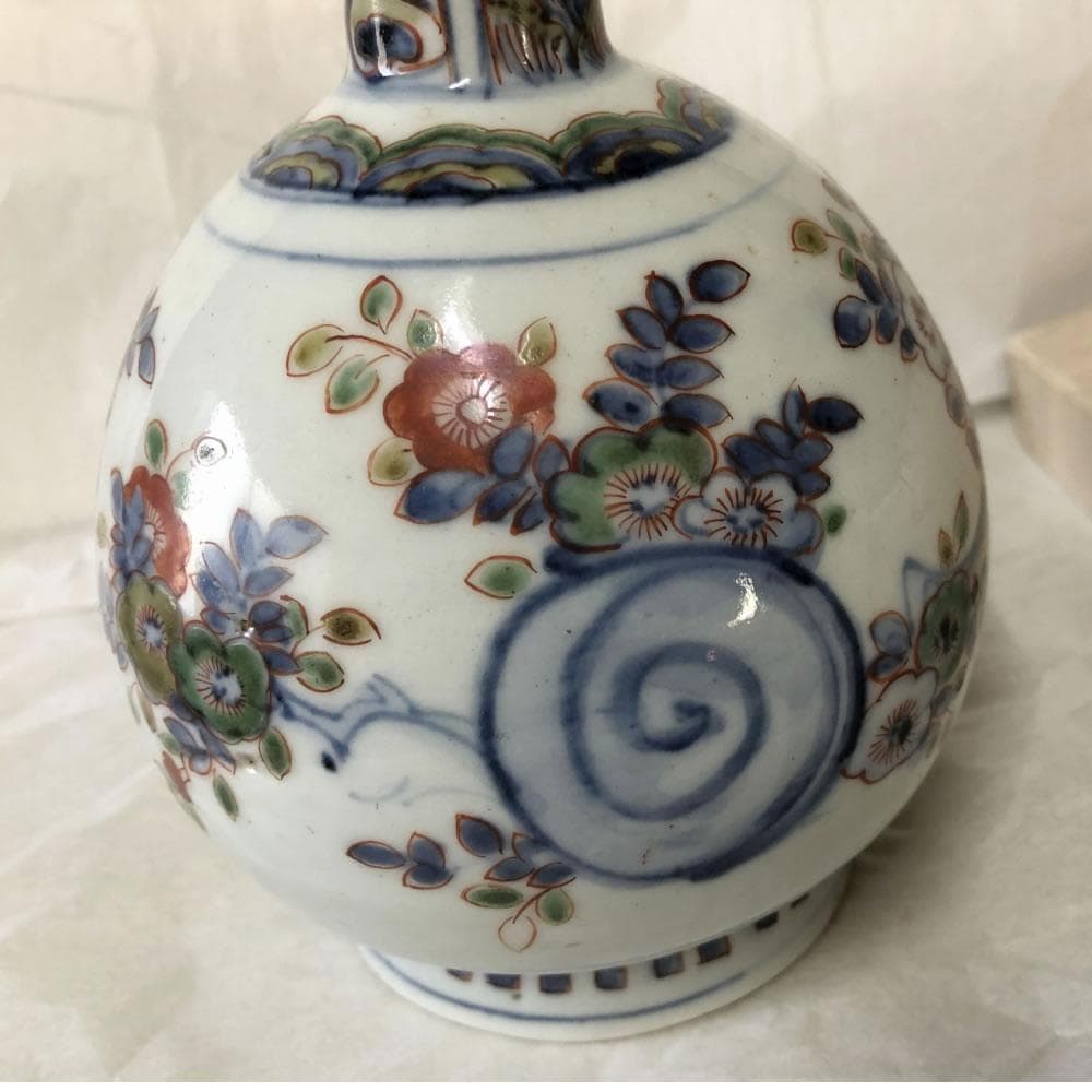 F523 古伊万里 色絵 徳利 高さ19.5cm 花入 一輪挿し