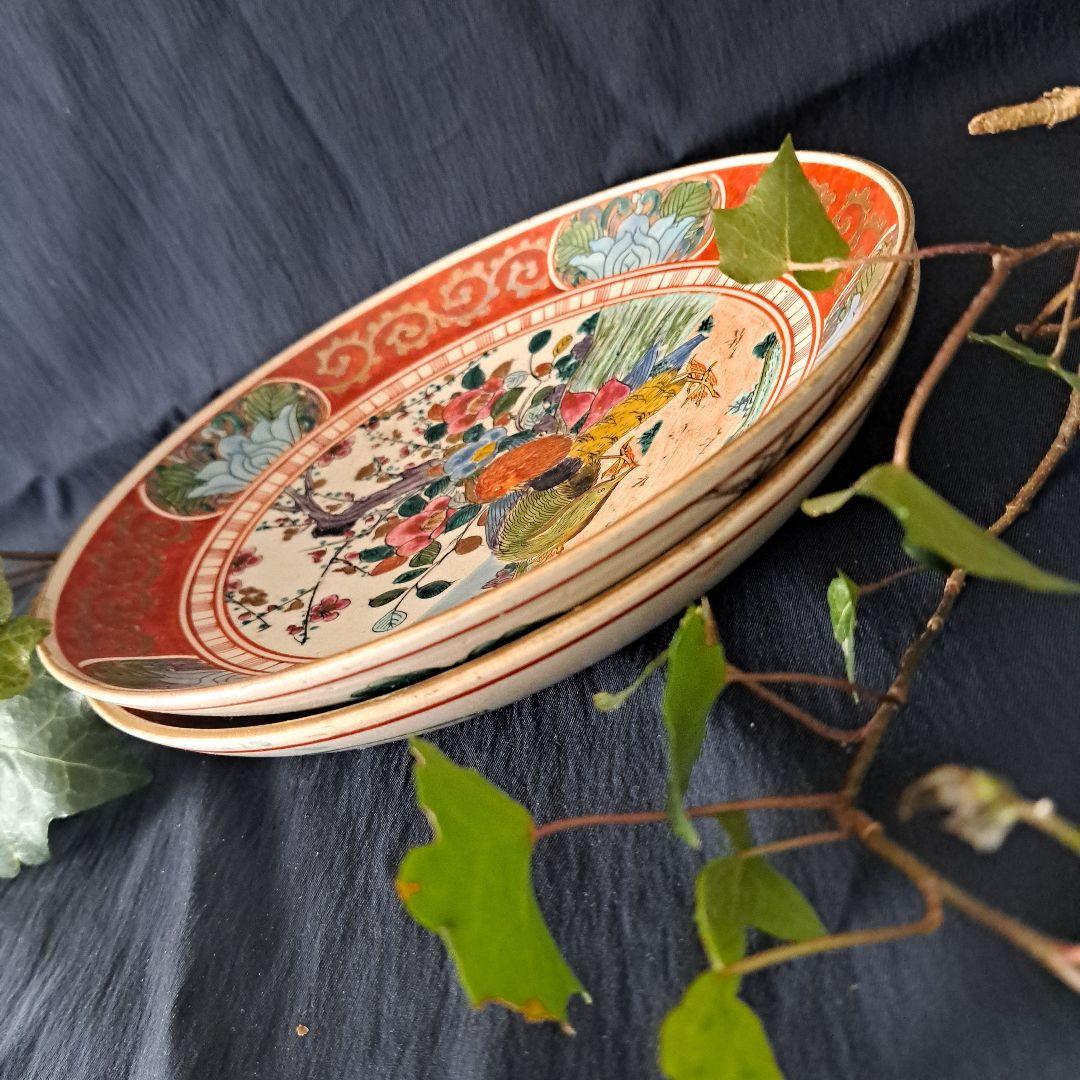 「華やかに、九谷の皿を食卓に」 九谷焼色絵皿(直径21cm) 2客セット 骨董ア