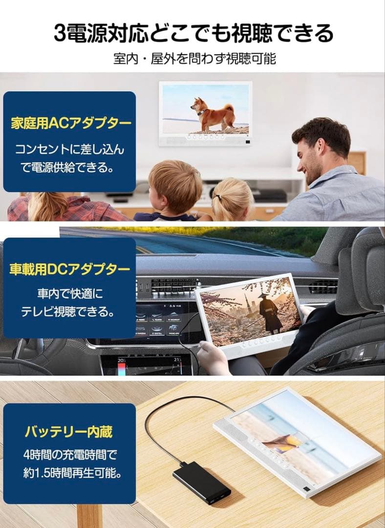 ポータブルテレビ 14インチ HDMI搭載 録画機能 ワンセグ フルセグ自動切替